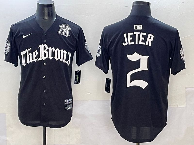 Men 2025 New York Yankees #2 Jeter Black Five generations Joint Name Nike MLB Jersey style 7